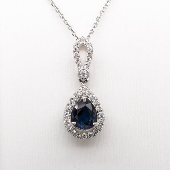 AA Blue Ceylon Sapphire Pendant with Natural Diamonds in 14K Solid Gold - Picture 4 of 8